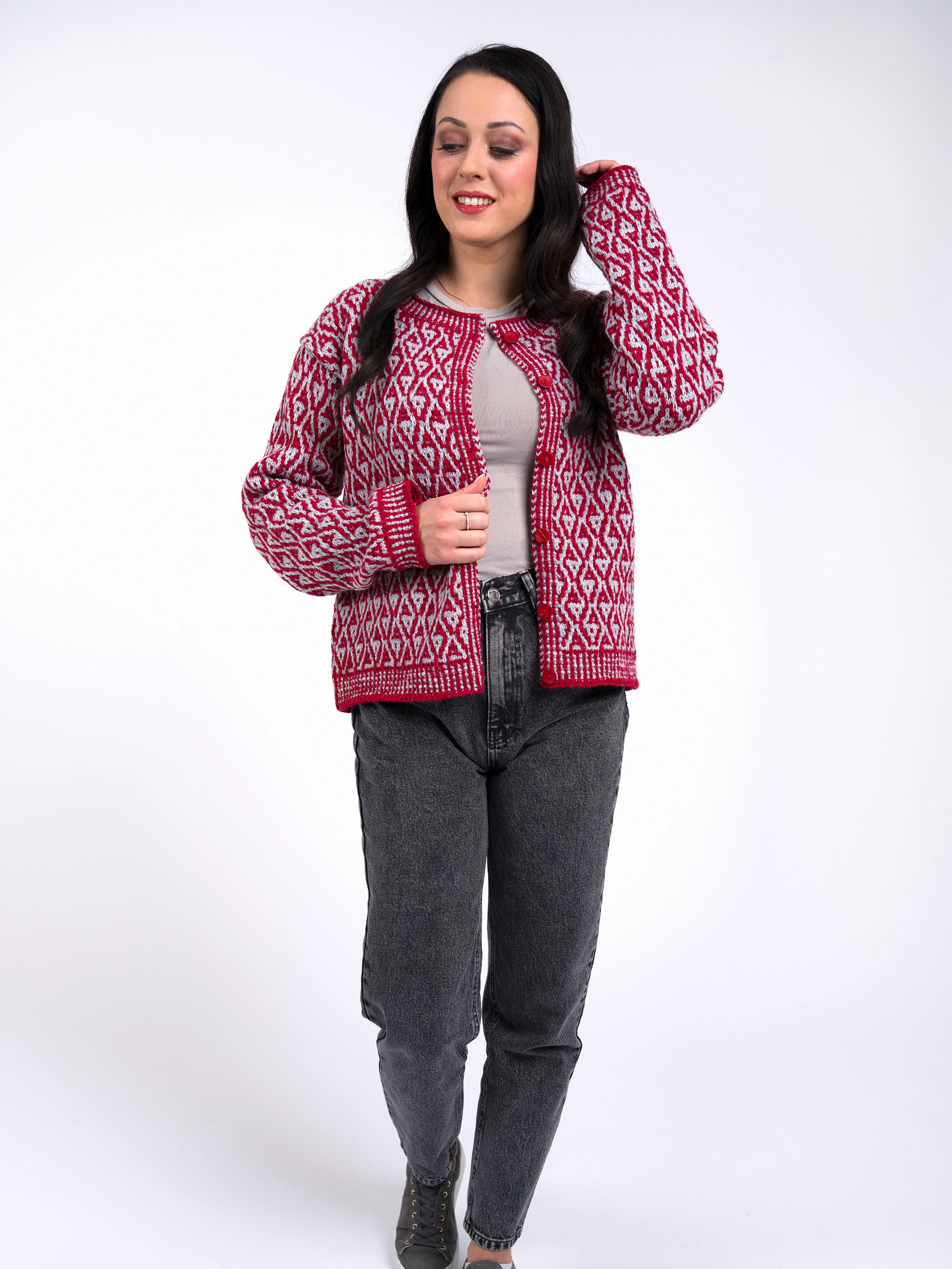 Modell 3 Zweifarbige Jacke mit Mosaikmuster